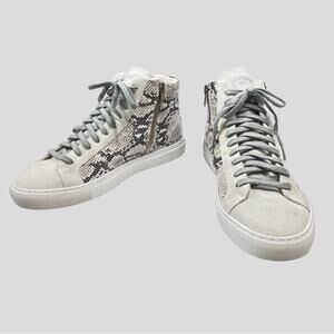 P448 Snakeskin Print Hightop Leather Sneaker Italy Trainer Silver Python Size 41